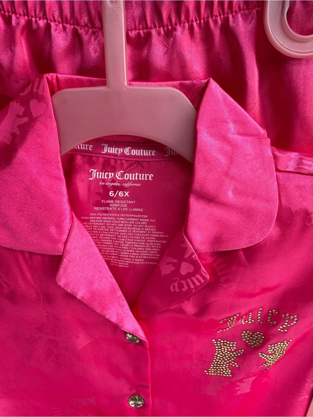 Juicy Couture Bright Hot Pink Satin Short Pajama Set